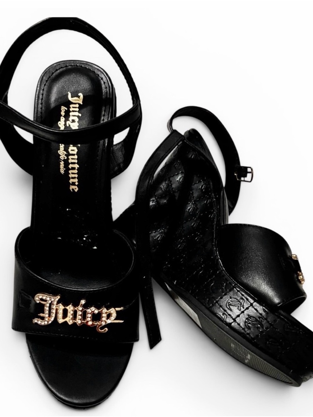 Juicy Couture Black Logo Platform Wedge Sandals | Size 6.5 | NWT